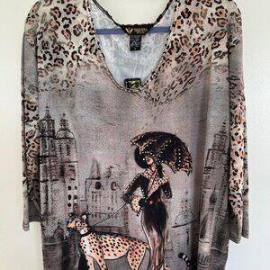 Valentina Xl Leopard 3/4 Sleeve Top New